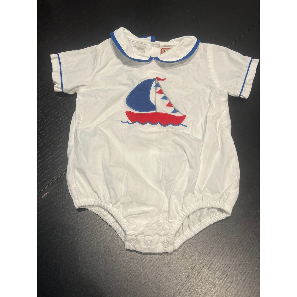 Bella Mia Kids Sailboat Applique Bubble Romper White Blue Red 3 Months Cotton